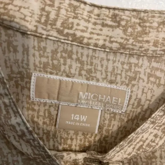 Michael Kors Blouse Womens 14W Beige Abstract Office Lightweight Career Wear - Picture 3 of 8
